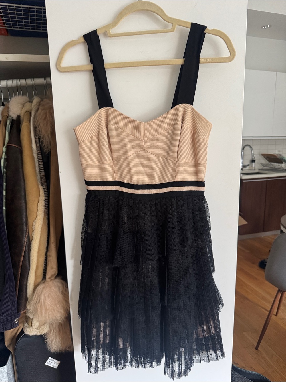 Anthropologie Dress by Tracy Reese Tiered Black Champagne Corset Dress
